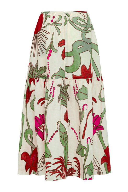 Ornella Maxi Linen Skirt / Fuchsia Garden